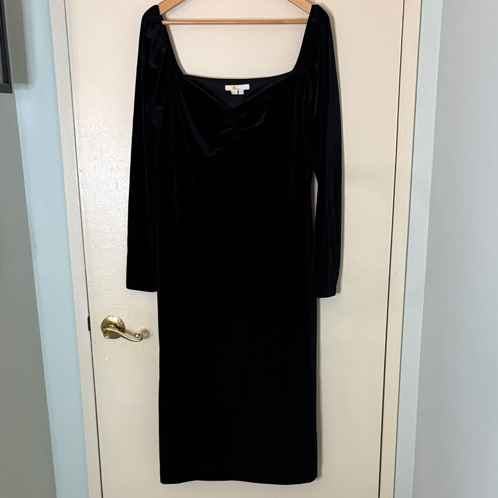 Boden Black Velvet Long Sleeve Dress